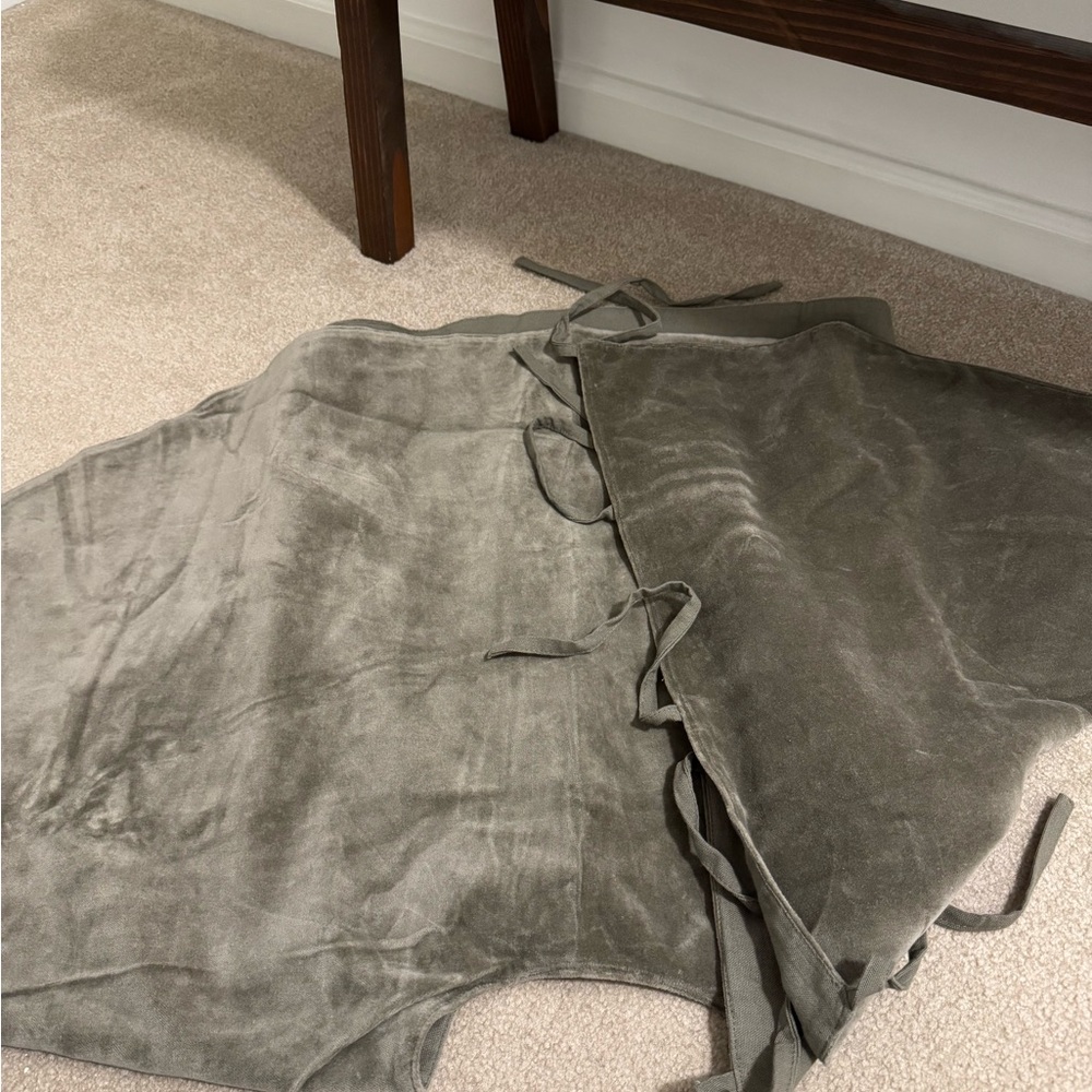 Large sage green velvet-like tree skirt